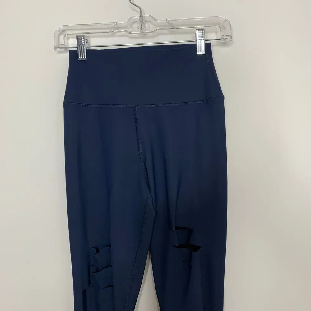 Alo Yoga High Waist Ripped Warrior Legging Navy Athleisure